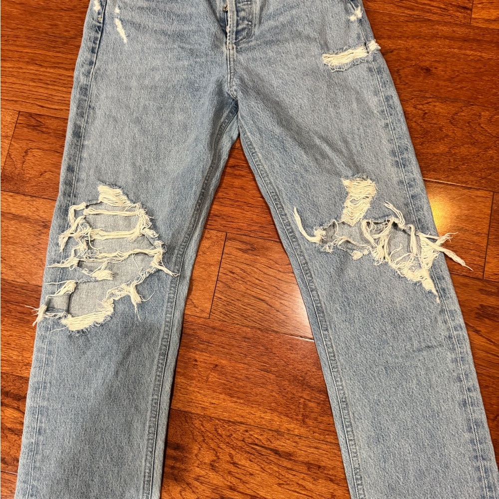 Agolde 90's Mid Rise Loose Distressed Button Fly Jeans Size 24 - Picture 2 of 8